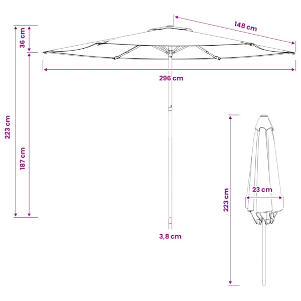Trädgårdsparasol 300 x 300 cm Polyester Rektangulär Svart