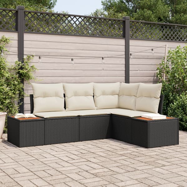 Trädgårdsoffset 5 st Svart Poly rattan