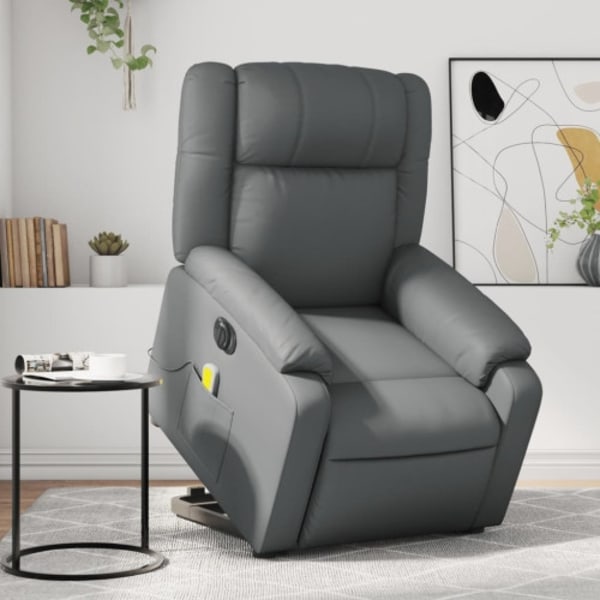 Reclinerfåtölj med uppresningshjälp grå konstläder