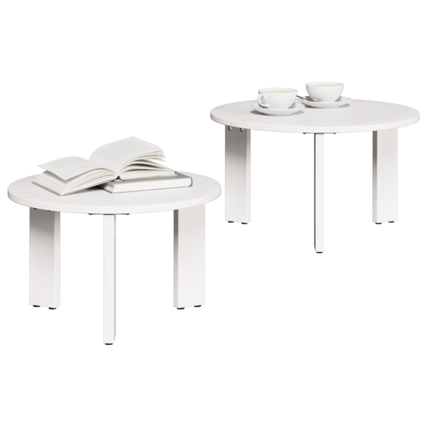 Kaffeebord 2 pcs Vit Massivt tallträ