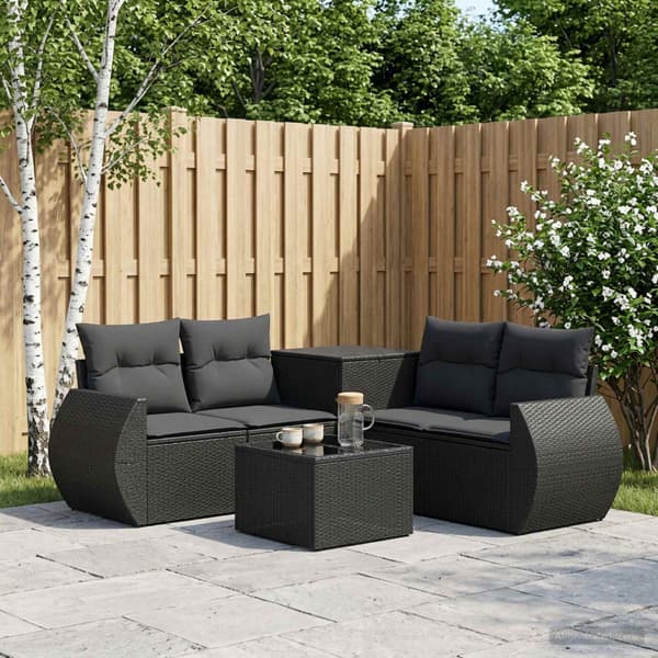 Soffset 6 st Svart Poly Rattan och stål