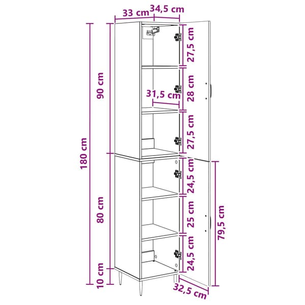 Skåpset 2 pcs Svart 33 x 34,5 x 89,5 cm Konstruerat trä