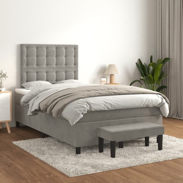 Ramsäng med madrass ljusgrå 120x200 cm sammet