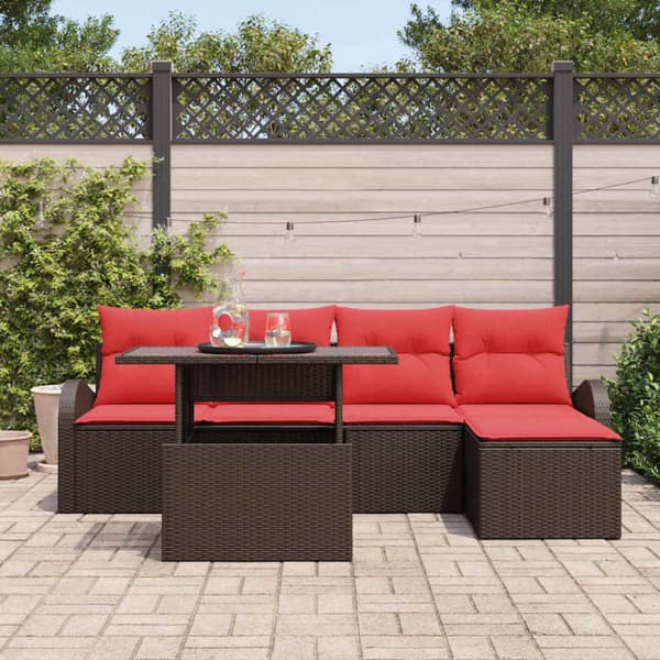 Trädgårdsoffset med kudde med lagring 6 pcs Brun Poly rattan