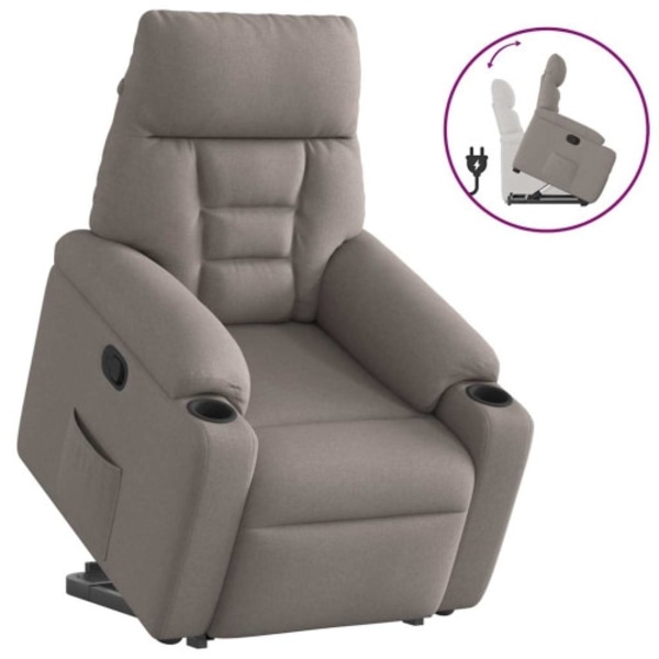 Reclinerfåtölj med uppresningshjälp taupe tyg