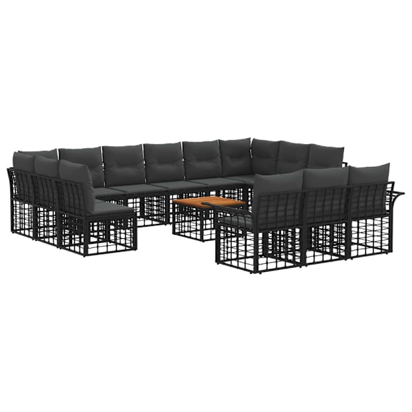 Utomhussoffset 14 pcs Svart och Mörkgrå Polyester