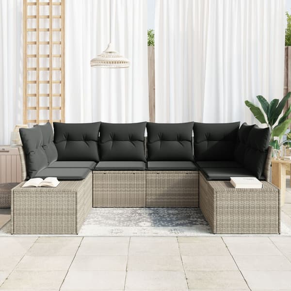 Trädgårdsoffset med kudde 6 pcs Ljusgrå konstrotting