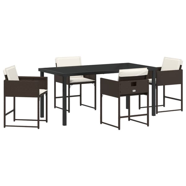 Trädgårdsmöbelset med kudde 5 pcs Brun konstrotting