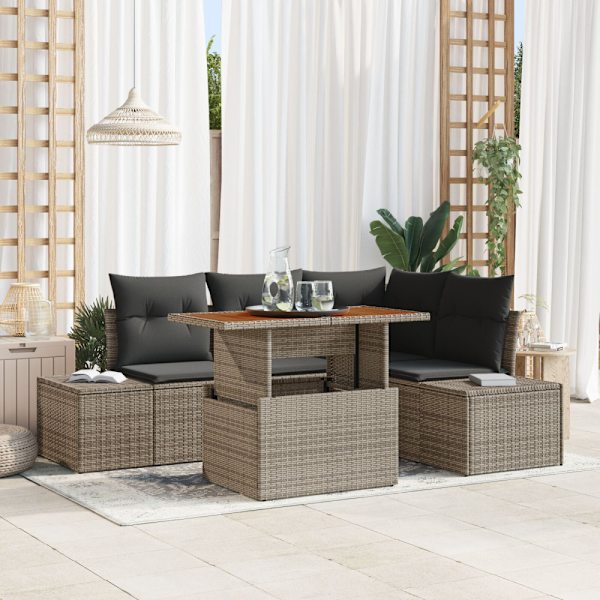 Trädgårdsoffset med lagring 5 pcs Grå Poly rattan