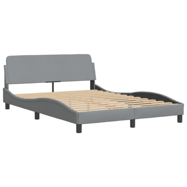 Bed Frame with LED without Mattress "Hvar" Light Grey 140x190 cm Fabric