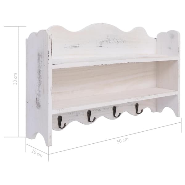 Väggkrokar med förvaring vit 50x10x30 cm trä