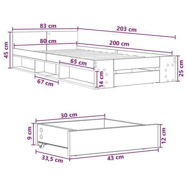 Sängram med förvaring Sonoma-ek 80 x 200 cm Konstruerat trä