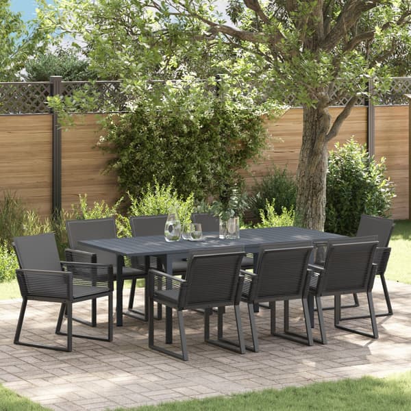 Trädgårdsmöbelset 9 pcs Svart konstrotting