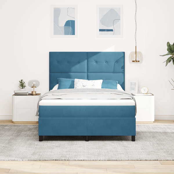 LED Box Säng med madrass Mörkblå 140 x 190 cm Sammet