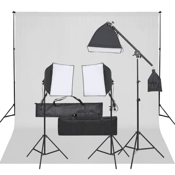 Fotostudio med lampor och bakgrund