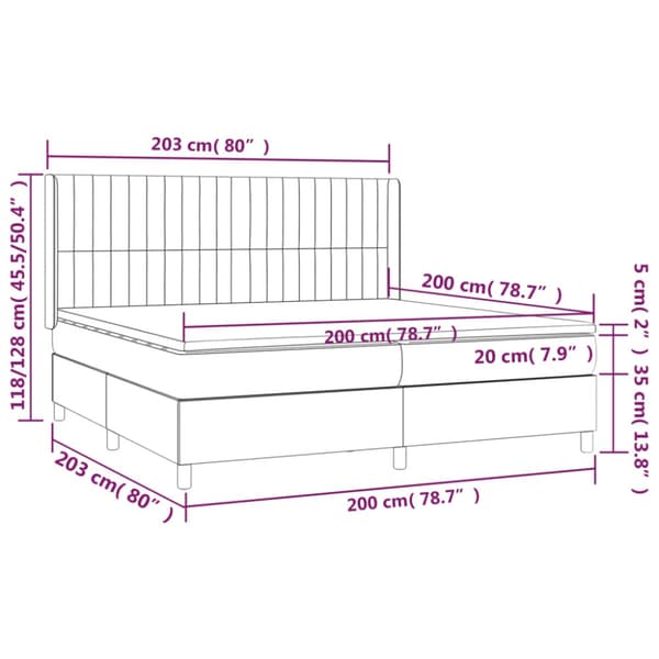 Ramsäng med madrass & LED mörkgrå 200x200 cm sammet