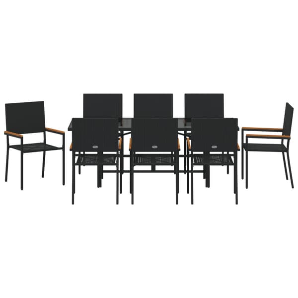 Trädgårdsmöbelset 9 pcs Svart konstrotting