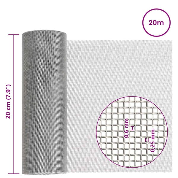 Nätduk 20 x 2000 cm 30 Mesh Rostfritt stål 201 Silver