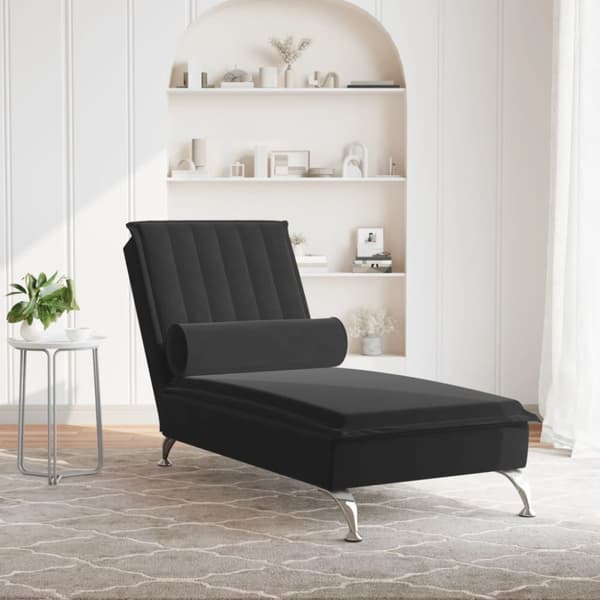 Massageschäslong med bolster svart sammet