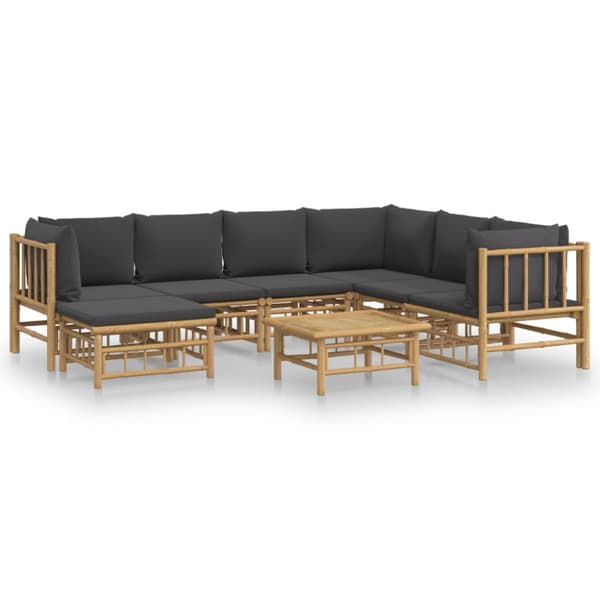 Loungegrupp 8 delar mörkgrå dynor bambu