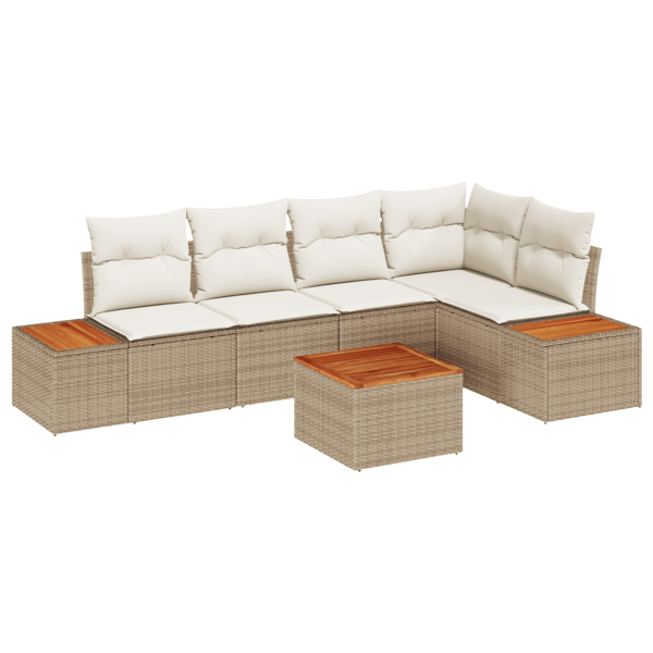 Trädgårdsoffset med kudde 6 pcs beige och gräddvit Poly rattan