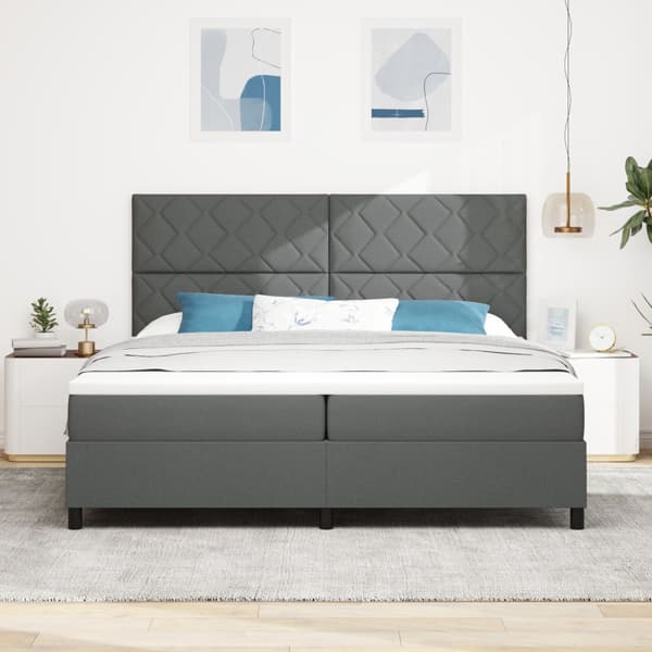 Bäddfjäder med huvudgavel Mörkgrå 200 x 200 cm tyg