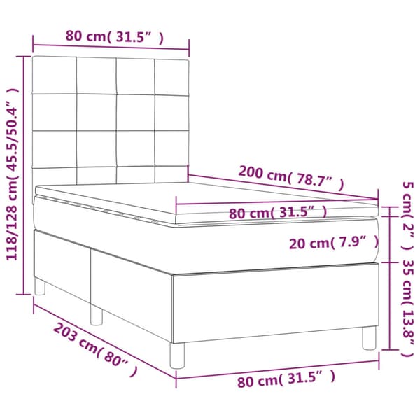Ramsäng med madrass gräddvit 80x200 cm tyg