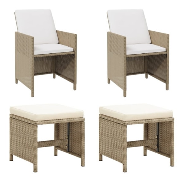 Trädgårdsstolar med pallar 2 st konstrotting beige