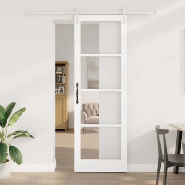 Skjutdörr med Tillbehör Set "ORKDAL" Vit Massivt Trä & Glas