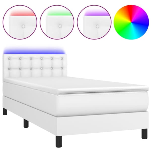 Ramsäng med madrass & LED vit 80x200 cm konstläder