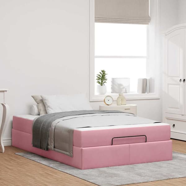 Sängram med madrass 2 pcs Rosa Sammet