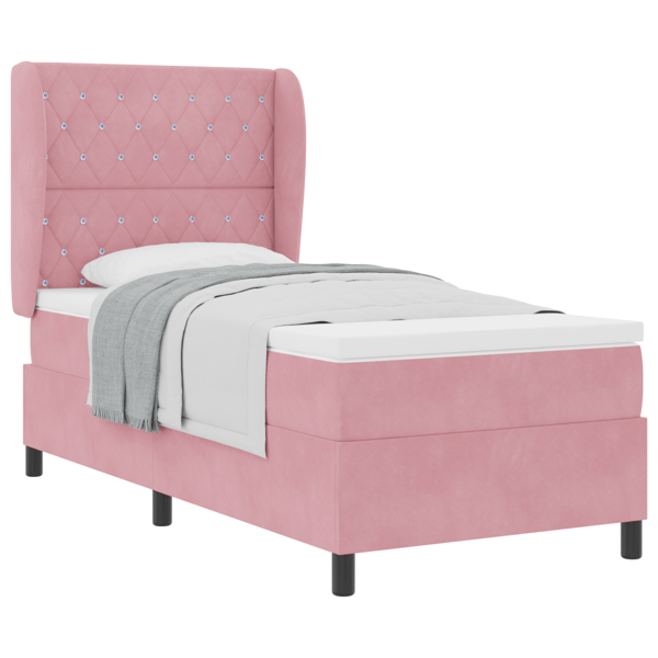 Bäddfjäder med huvudgavel Rosa 200 x 100 cm Sammet