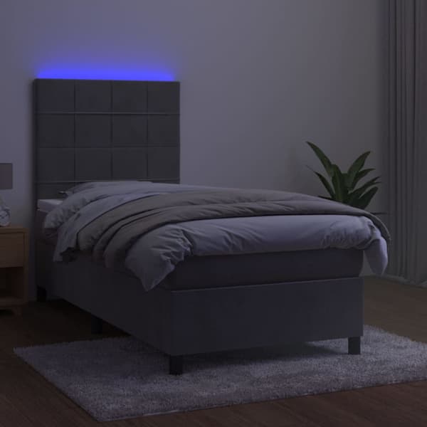 Ramsäng med madrass & LED ljusgrå 80x200 cm sammet