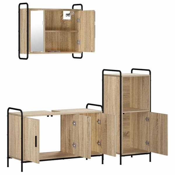 Badrumsskåpsset 3 st Sonoma-ek 40 x 36 x 99,5 cm