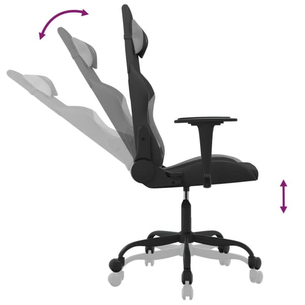 Gamingstol med massage svart och ljusgrå tyg