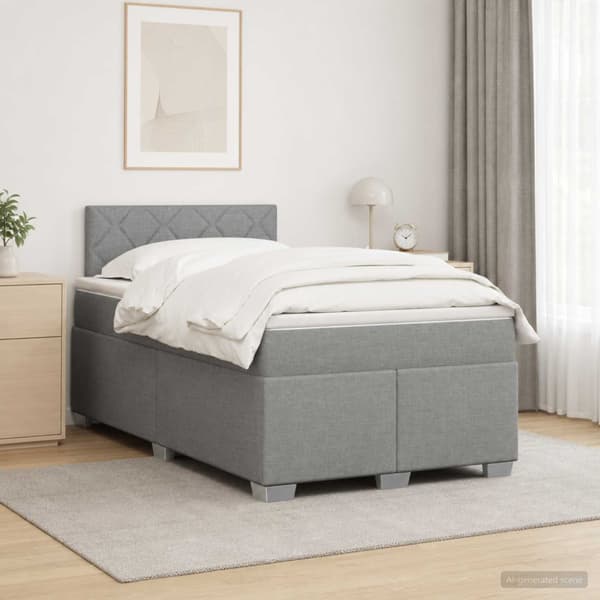 Boxspring säng med madrass och LED Ljusgrå 120 x 200 cm Tyg