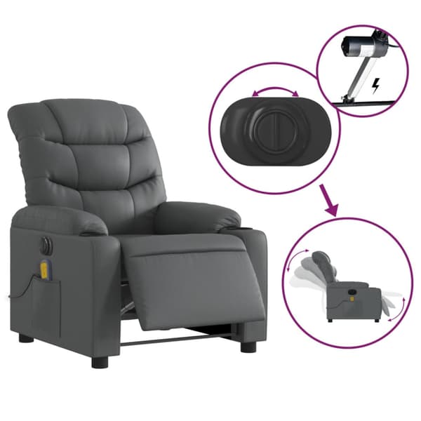 Elektrisk massagefåtölj grå konstläder