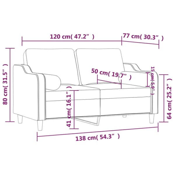 2-sits soffa med prydnadskuddar mörkgrå 120 cm tyg