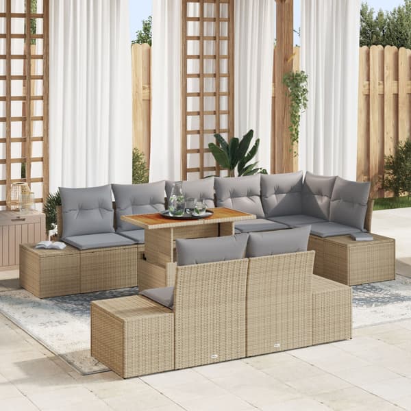 Trädgårdsmöbelset med kudde 9 pcs Beige och Grå