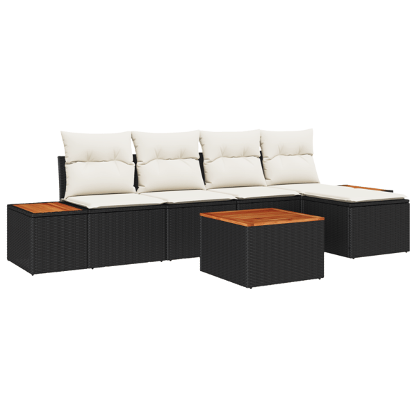 Trädgårdsoffset med kudde 6 pcs Svart och kräm Polyrattan