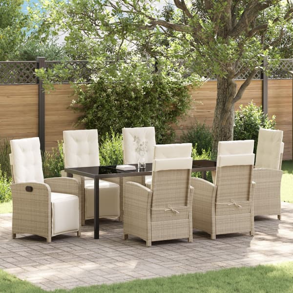 Trädgårdsmöbelset med kudde 7 pcs Beige konstrotting