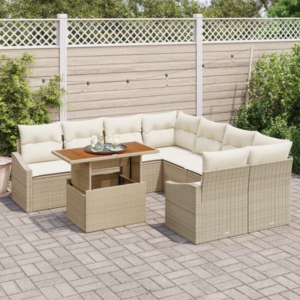 Trädgårdsmöbelset med kudde 9 pcs Beige och gräddfärgad