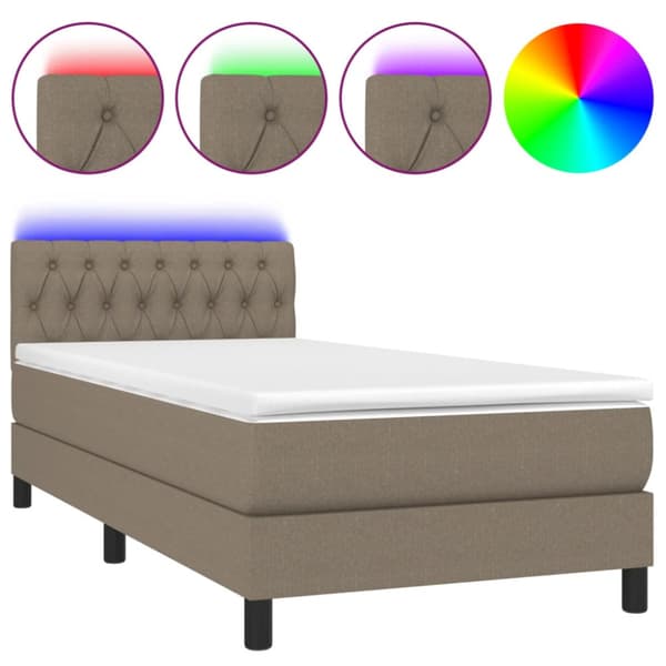 Ramsäng med madrass & LED taupe 90x200 cm tyg