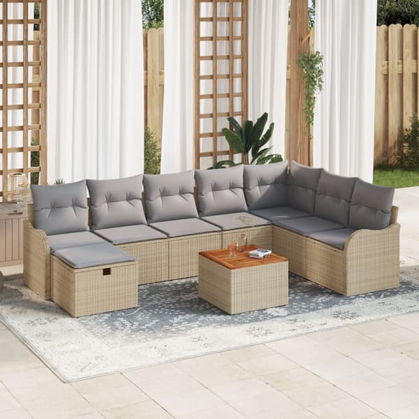 Trädgårdsoffset 9 st Beige Poly rattan