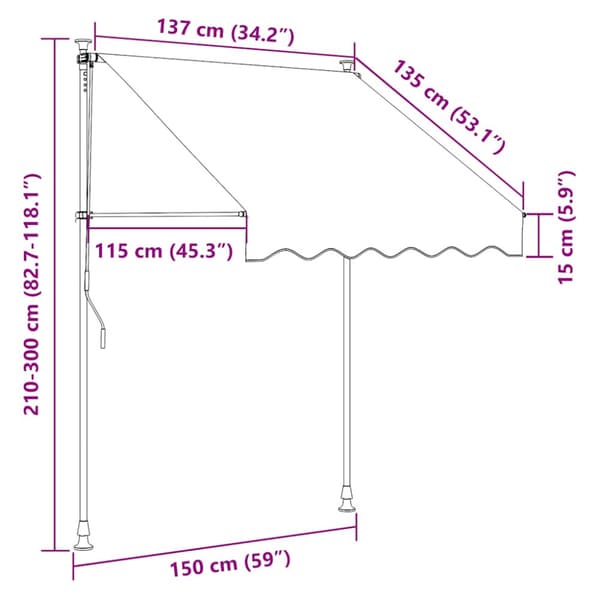 Markis manuellt infällbar med LED 150 cm antracit