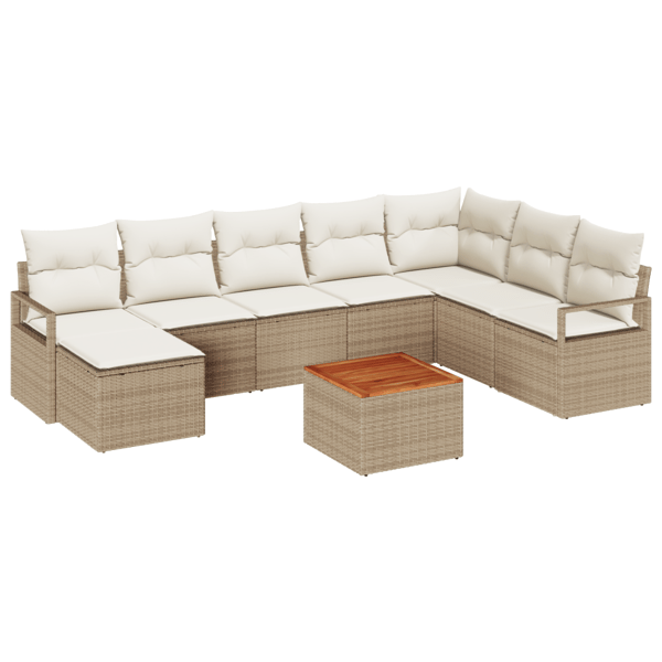 Trädgårdsoffset med kudde 9 pcs Beige konstrotting