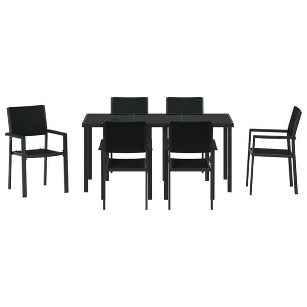 Trädgårdsmöbelset 7 pcs Svart Pulverlackerat stål