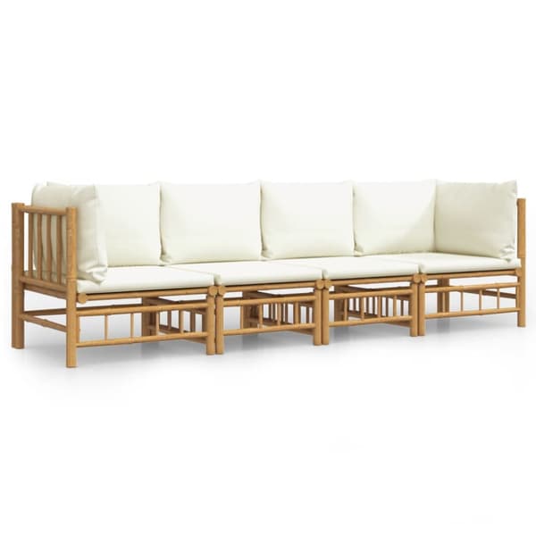 Loungegrupp 4 delar gräddvita dynor bambu