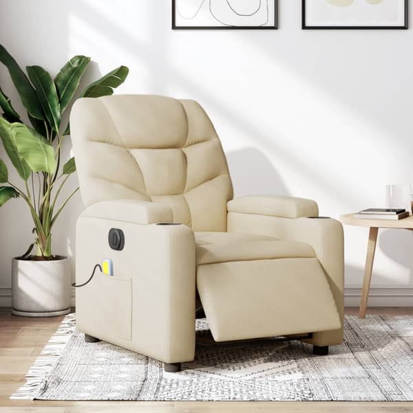 Elektrisk massagefåtölj gräddvit tyg