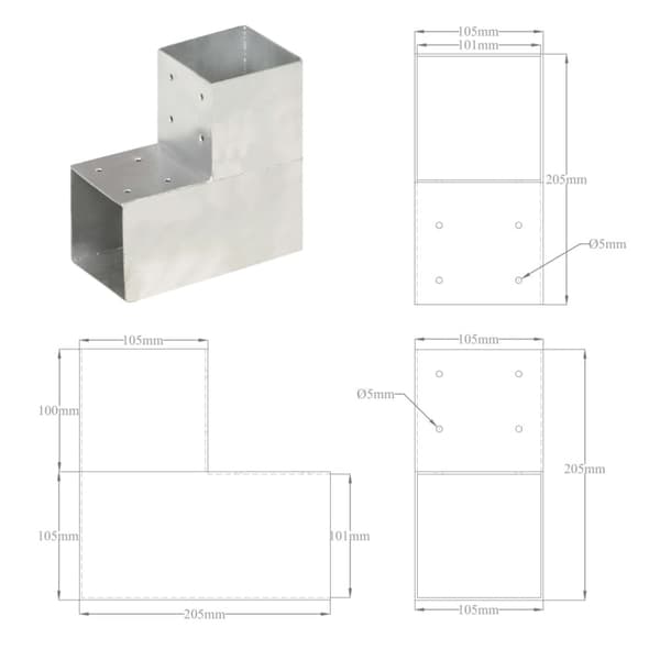 Stolpbeslag L-form galvaniserad metall 101x101 mm